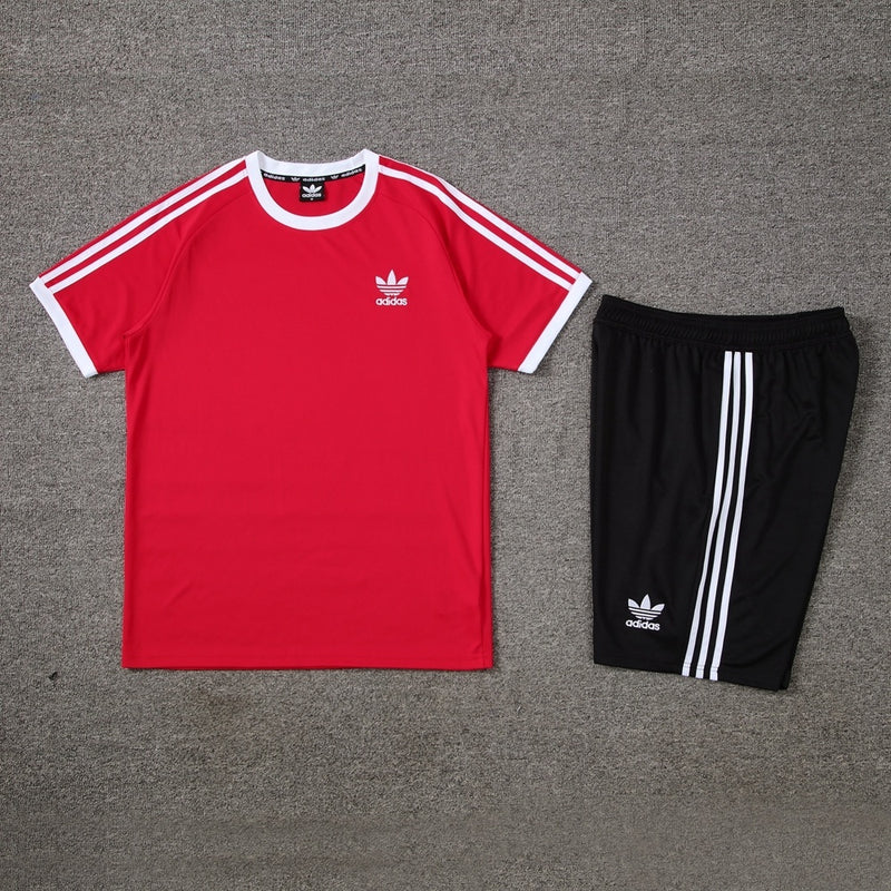 Conjunto Casual Adidas Icon - Vermelho e Preto / Listras Brancas